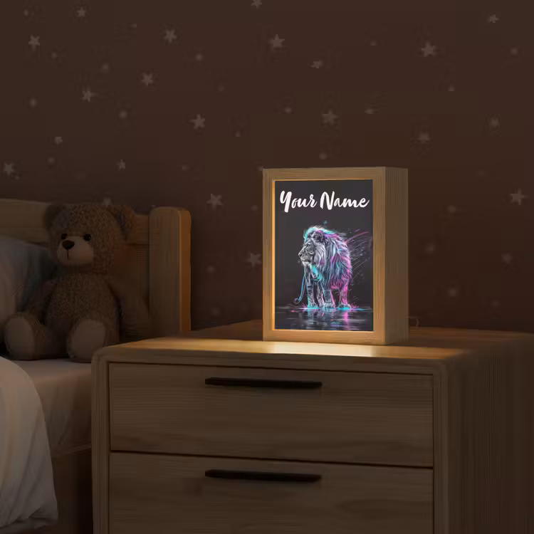 Leeuw - Kleuren - Zwart - Dieren Light Box met kabel (Kinderlampje) klein -sfeer1_kind