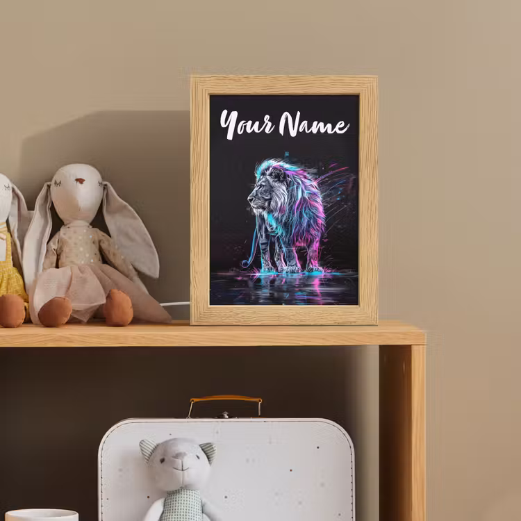 Leeuw - Kleuren - Zwart - Dieren Light Box met kabel (Kinderlampje) klein -sfeer2_kind