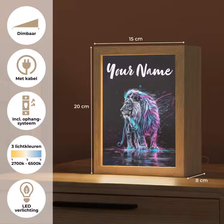 Leeuw - Kleuren - Zwart - Dieren Light Box met kabel (Kinderlampje) klein -USP_NL