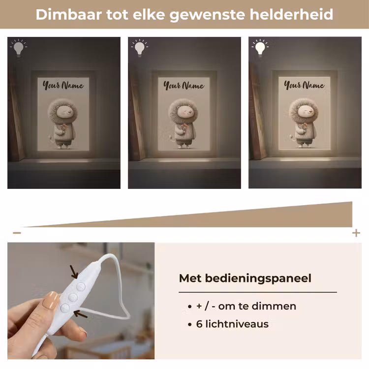 Leeuw - Oranje bloemen - Vriendelijk Light Box met kabel (Kinderlampje) klein -USP_dimbaarNL