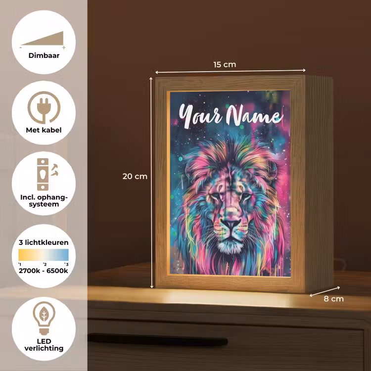 Leeuw - Verf - Kleurrijk - Zwart - Dieren Light Box met kabel (Kinderlampje) klein -USP_NL