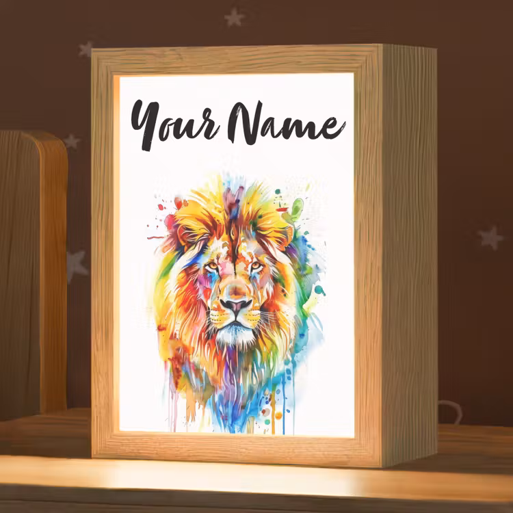 Leeuw - Verf - Kleurrijk - Wit - Dier Light Box met kabel (Kinderlampje) klein -zzz_3d_website
