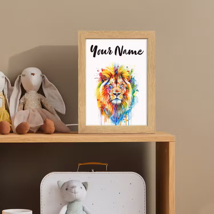 Leeuw - Verf - Kleurrijk - Wit - Dier Light Box met kabel (Kinderlampje) klein -sfeer2_kind