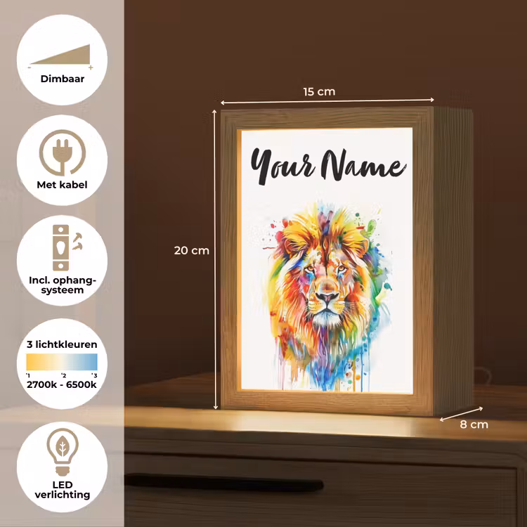 Leeuw - Verf - Kleurrijk - Wit - Dier Light Box met kabel (Kinderlampje) klein -USP_NL