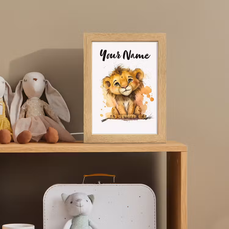Leeuw - Waterverf - Bruin - Dieren - Meisjes - Jongens Light Box met kabel (Kinderlampje) klein -sfeer2_kind
