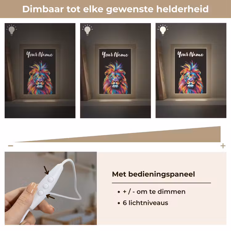 Leeuwen - Kleurrijk - Zwart - Dieren Light Box met kabel (Kinderlampje) klein -USP_dimbaarNL