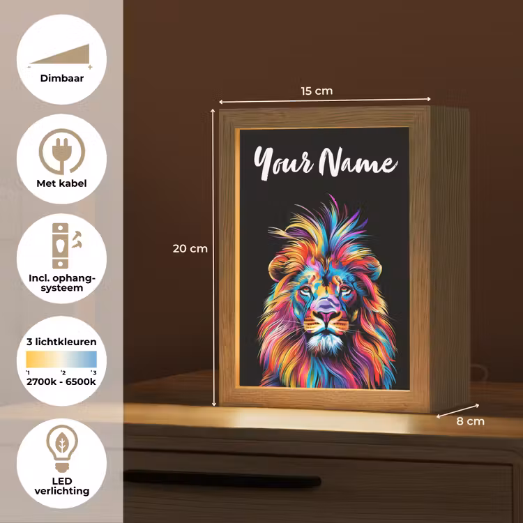 Leeuwen - Kleurrijk - Zwart - Dieren Light Box met kabel (Kinderlampje) klein -USP_NL