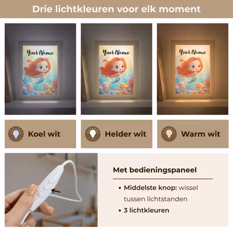 Zeemeermin - Vissen - Koraal Light Box met kabel (Kinderlampje) klein -USP_lichtkleurNL