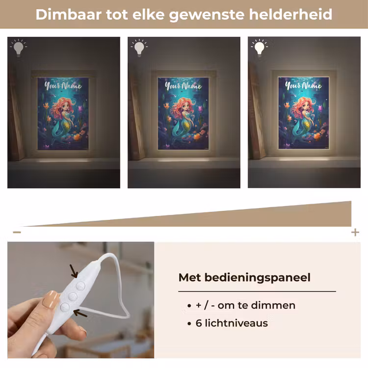 Zeemeermin - Bloemen - Onderwater - Meisjes - Kind Light Box met kabel (Kinderlampje) klein -USP_dimbaarNL