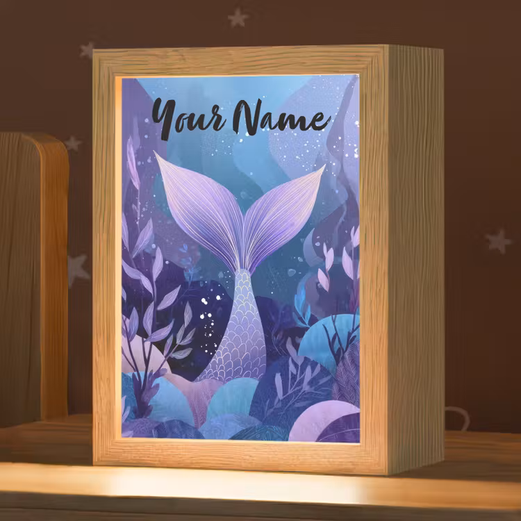 Zeemeerminnenstaart - Onderwaterplanten - Paars - Blauw Light Box met kabel (Kinderlampje) klein -zzz_3d_website