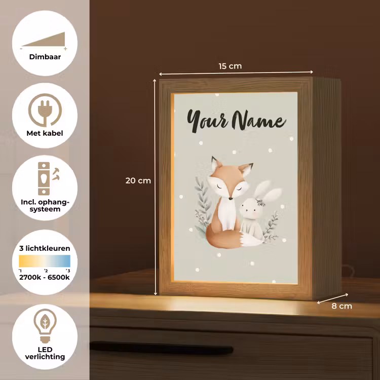 Minimalistisch - Dieren - Bladeren - Stippen Light Box met kabel (Kinderlampje) klein -USP_NL