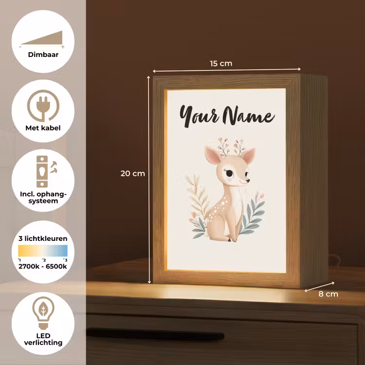 Minimalistisch - Hertje - Aquarel - Bladeren Light Box met kabel (Kinderlampje) klein -USP_NL