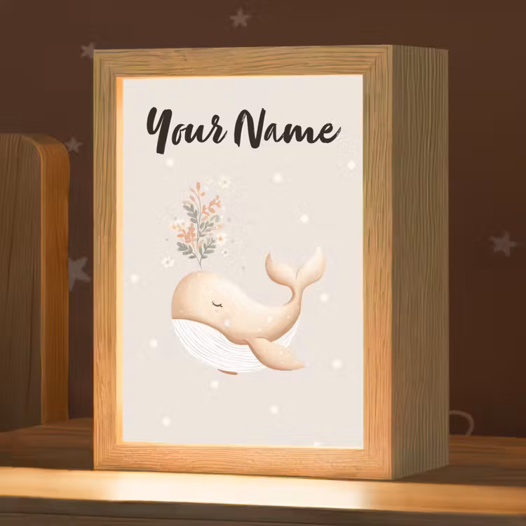 Minimalistisch - Walvis - Bloemen - Stippen Light Box met kabel (Kinderlampje) klein -zzz_3d_website