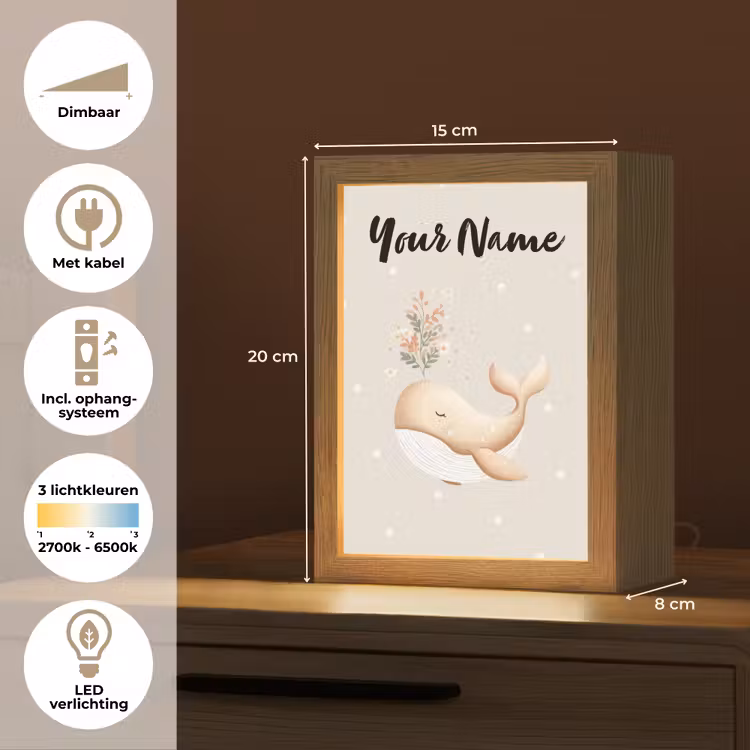 Minimalistisch - Walvis - Bloemen - Stippen Light Box met kabel (Kinderlampje) klein -USP_NL