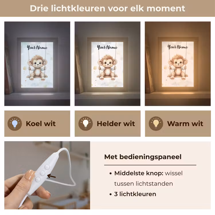 Aap - Dier - Kinderen Light Box met kabel (Kinderlampje) klein -USP_lichtkleurNL