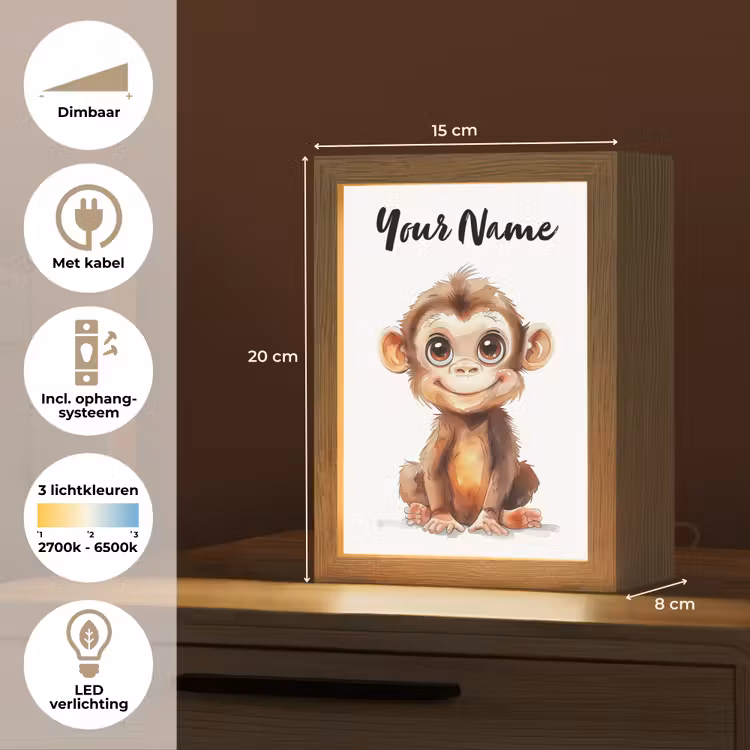 Aap - Baby - Jungle dieren Light Box met kabel (Kinderlampje) klein -USP_NL