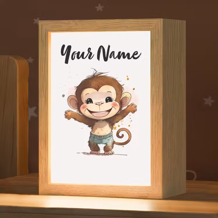 Aap - Bruin - Waterverf - Dieren - Meiden - Jongens Light Box met kabel (Kinderlampje) klein -zzz_3d_website