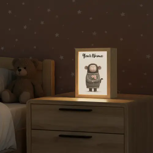 Aap - Roze bloemen - Speels Light Box met kabel (Kinderlampje) klein -sfeer1_kind