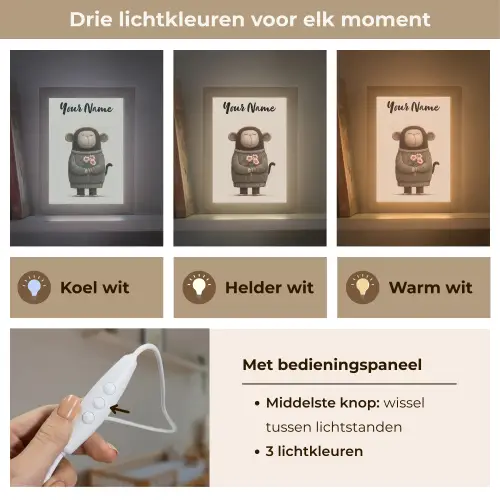 Aap - Roze bloemen - Speels Light Box met kabel (Kinderlampje) klein -USP_lichtkleurNL