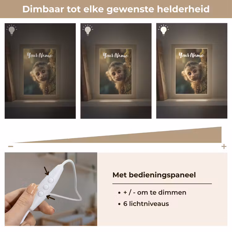 Aap - Boomstronk - Bruin Light Box met kabel (Kinderlampje) klein -USP_dimbaarNL