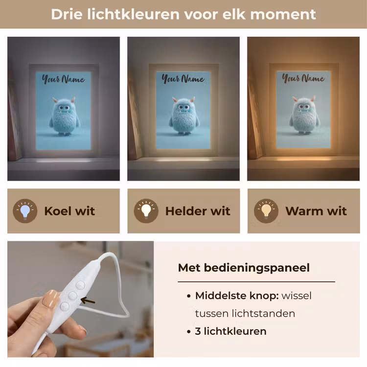 Monster - Blauw Light Box met kabel (Kinderlampje) klein -USP_lichtkleurNL