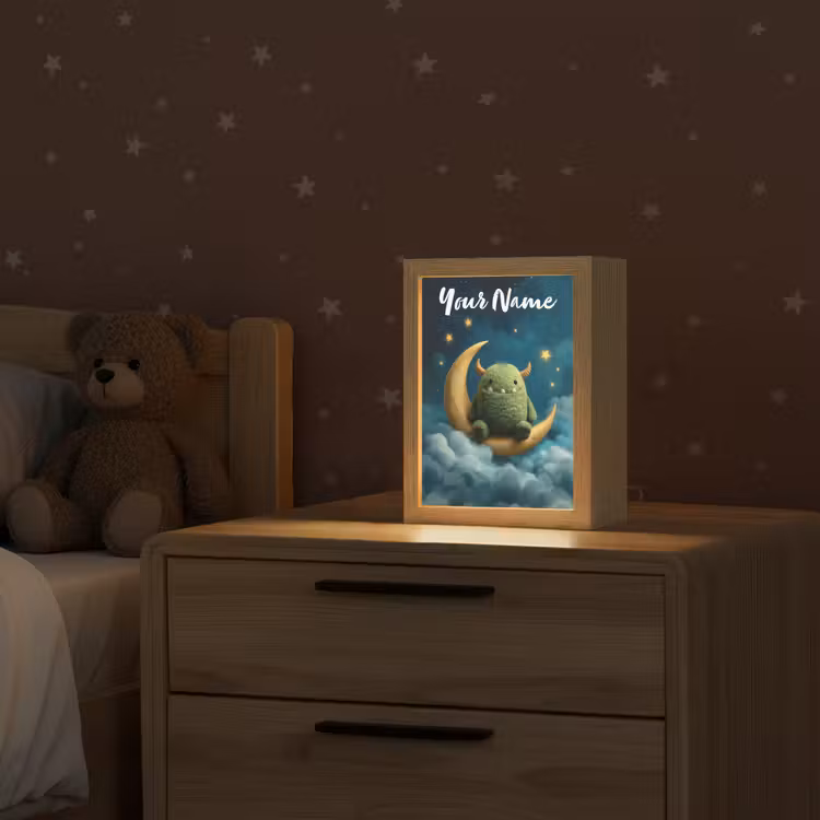 Monster - Groen - Maan - Wolken Light Box met kabel (Kinderlampje) klein -sfeer1_kind