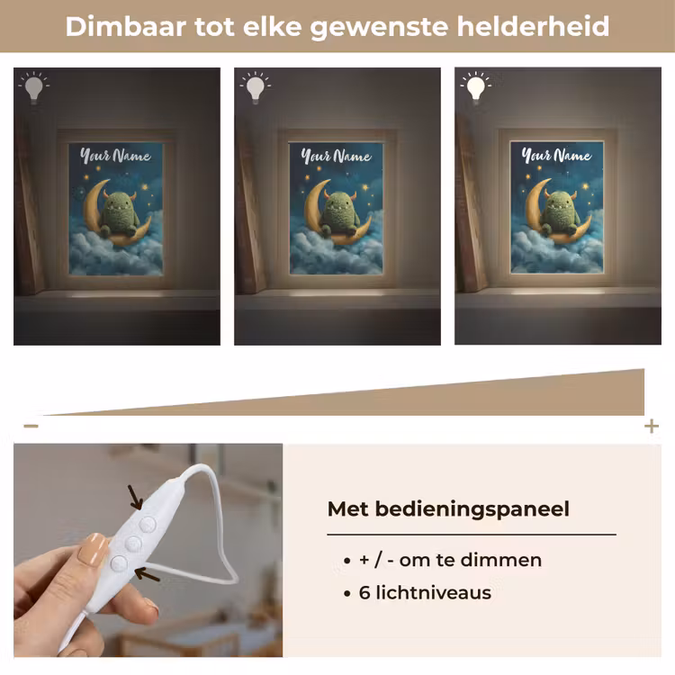 Monster - Groen - Maan - Wolken Light Box met kabel (Kinderlampje) klein -USP_dimbaarNL