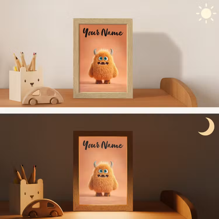 Monster - Knuffel - Oranje Light Box met kabel (Kinderlampje) klein -sfeer3_kind
