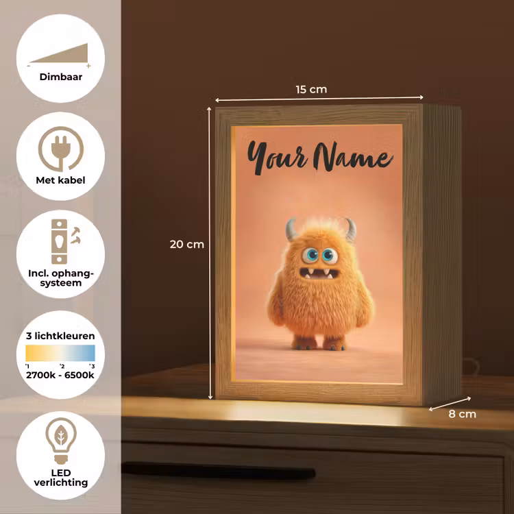 Monster - Knuffel - Oranje Light Box met kabel (Kinderlampje) klein -USP_NL