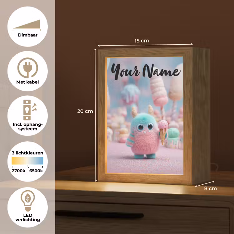 Monster - Pastel - Roze - Snoep Light Box met kabel (Kinderlampje) klein -USP_NL