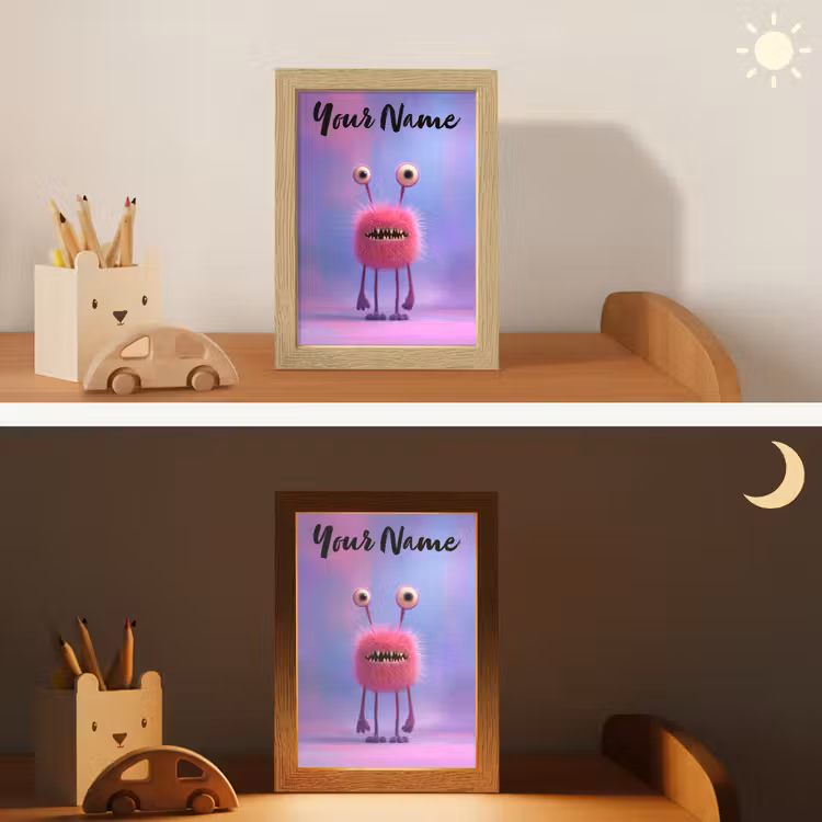 Monster - Roze - Paars Light Box met kabel (Kinderlampje) klein -sfeer3_kind