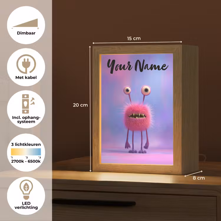 Monster - Roze - Paars Light Box met kabel (Kinderlampje) klein -USP_NL