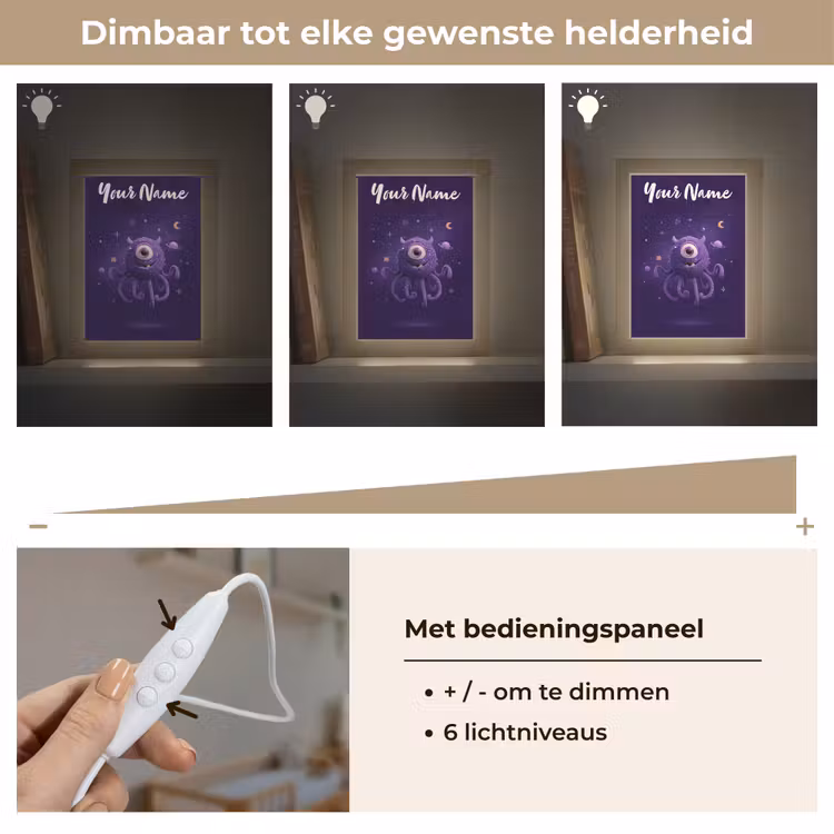 Monster - Paars - Ruimte Light Box met kabel (Kinderlampje) klein -USP_dimbaarNL