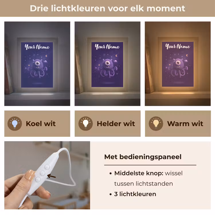 Monster - Paars - Ruimte Light Box met kabel (Kinderlampje) klein -USP_lichtkleurNL