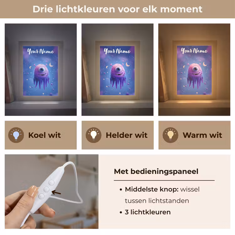 Monster - Ruimte - Sterren - Paars Light Box met kabel (Kinderlampje) klein -USP_lichtkleurNL