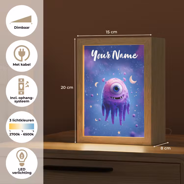 Monster - Ruimte - Sterren - Paars Light Box met kabel (Kinderlampje) klein -USP_NL