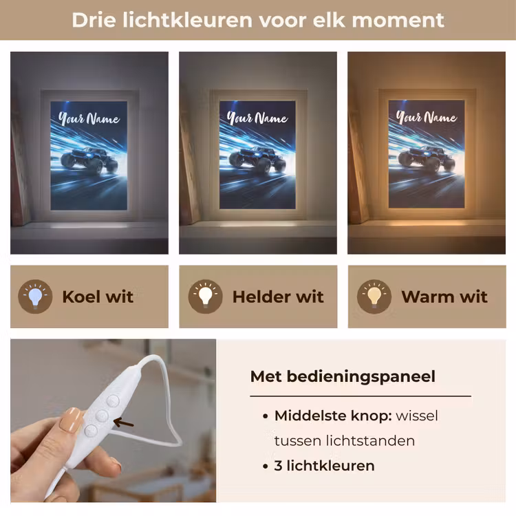 Monstertruck - Blauw - Neon - Lichten Light Box met kabel (Kinderlampje) klein -USP_lichtkleurNL