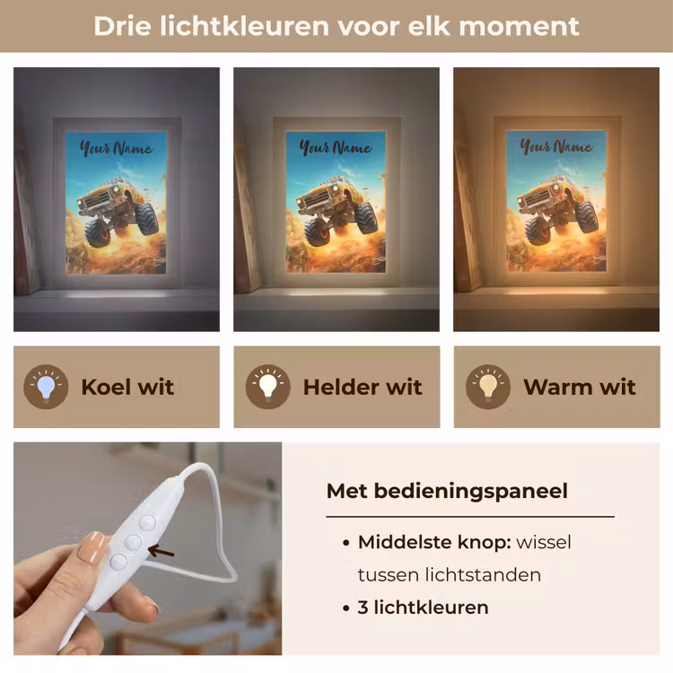 Monstertruck - Kind - Jongen - Auto Light Box met kabel (Kinderlampje) klein -USP_lichtkleurNL