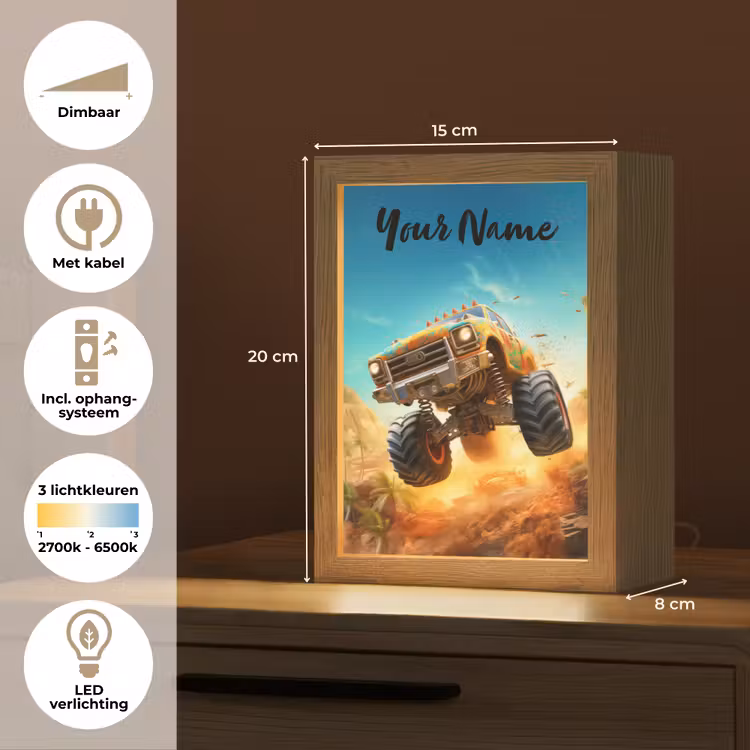Monstertruck - Kind - Jongen - Auto Light Box met kabel (Kinderlampje) klein -USP_NL