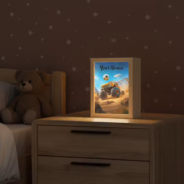 Monstertruck - Voetbal - Woestijn Light Box met kabel (Kinderlampje) klein -sfeer1_kind
