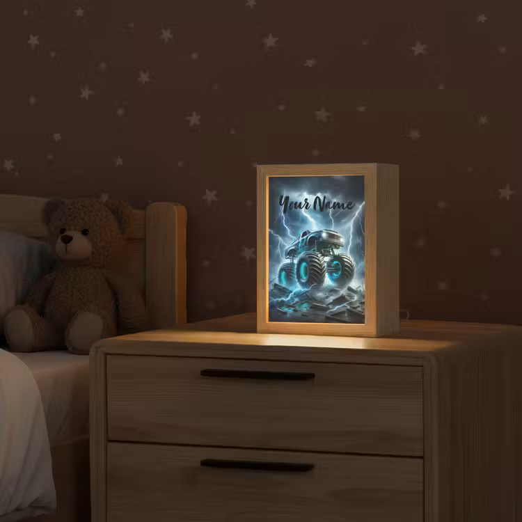 Monstertruck - Bliksem - Blauw - Jongens - Auto Light Box met kabel (Kinderlampje) klein -sfeer1_kind