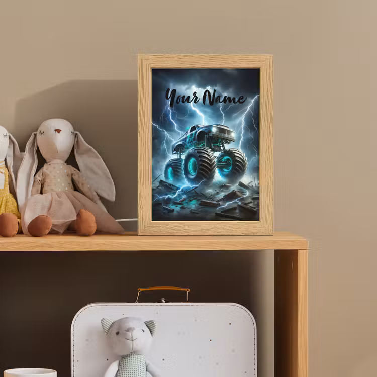 Monstertruck - Bliksem - Blauw - Jongens - Auto Light Box met kabel (Kinderlampje) klein -sfeer2_kind