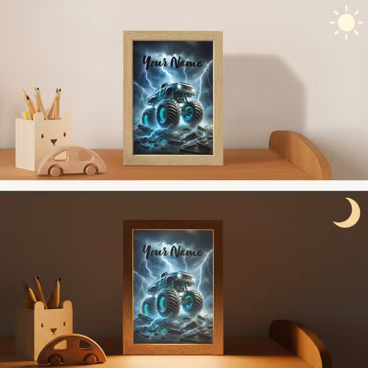 Monstertruck - Bliksem - Blauw - Jongens - Auto Light Box met kabel (Kinderlampje) klein -sfeer3_kind