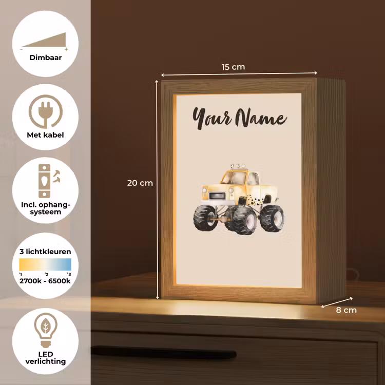 Monstertruck - Geel - Minimalistisch Light Box met kabel (Kinderlampje) klein -USP_NL
