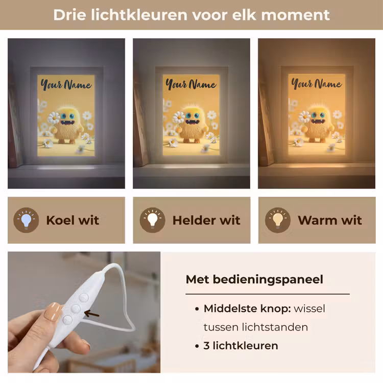 Monster - Geel - Madeliefjes Light Box met kabel (Kinderlampje) klein -USP_lichtkleurNL