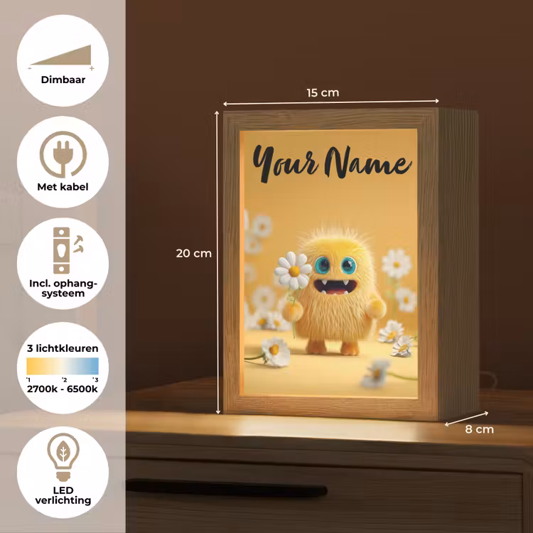 Monster - Geel - Madeliefjes Light Box met kabel (Kinderlampje) klein -USP_NL