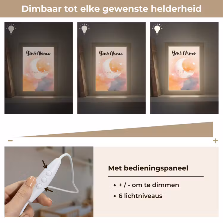 Maan - Gezichtje - Sterren - Roze Light Box met kabel (Kinderlampje) klein -USP_dimbaarNL