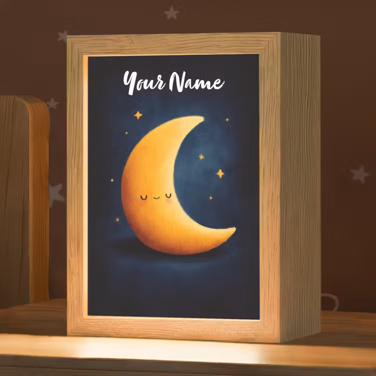Maan - Geel - Sterren - Gezichtje Light Box met kabel (Kinderlampje) klein -zzz_3d_website