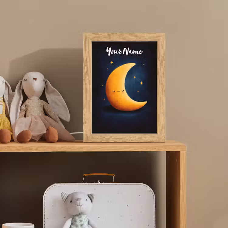 Maan - Geel - Sterren - Gezichtje Light Box met kabel (Kinderlampje) klein -sfeer2_kind