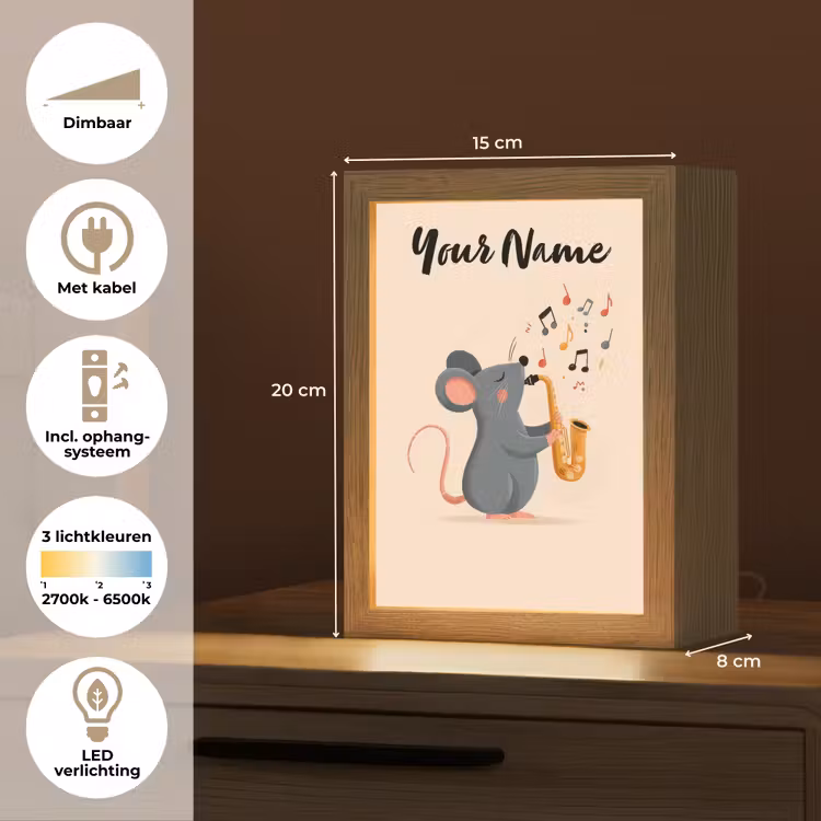 Muis - Saxofoon - Muzieknoten Light Box met kabel (Kinderlampje) klein -USP_NL
